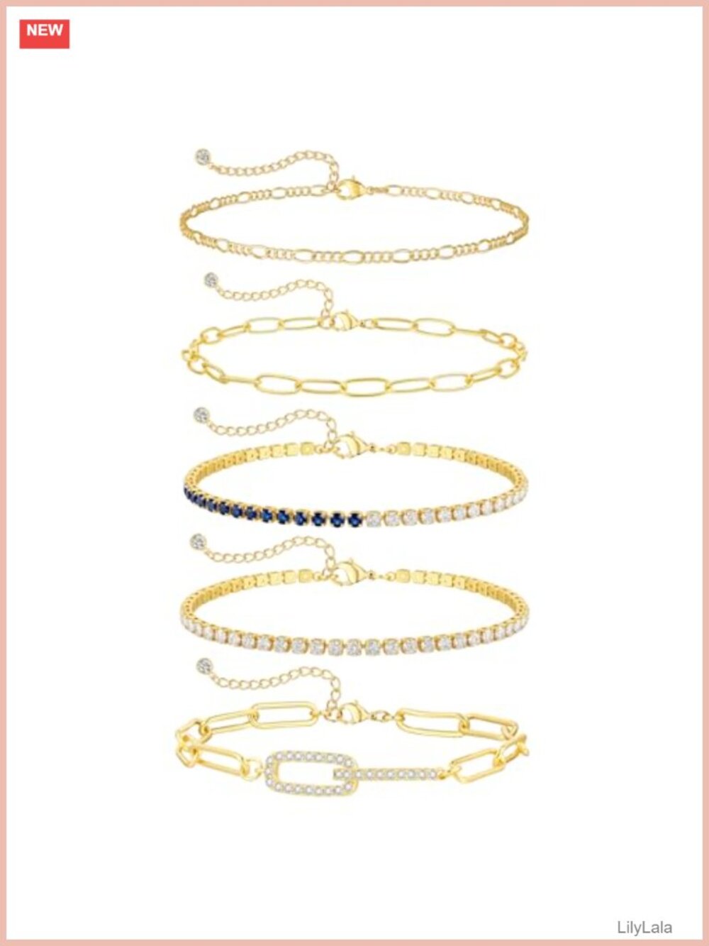 14k Gold-Plated Beaded Bracelet Set Dainty Round Bead Cross Stackable Jewelry